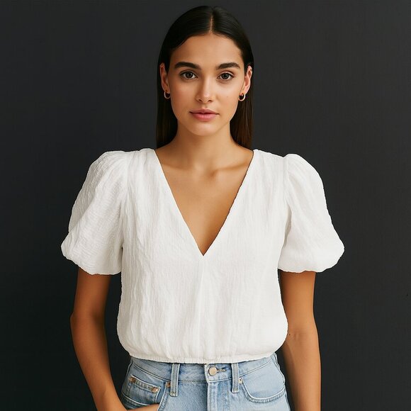 🤍 ASTR The Label White Textured Puff Sleeve Top – Size XS 🤍 NWT | - Picture 1 of 10